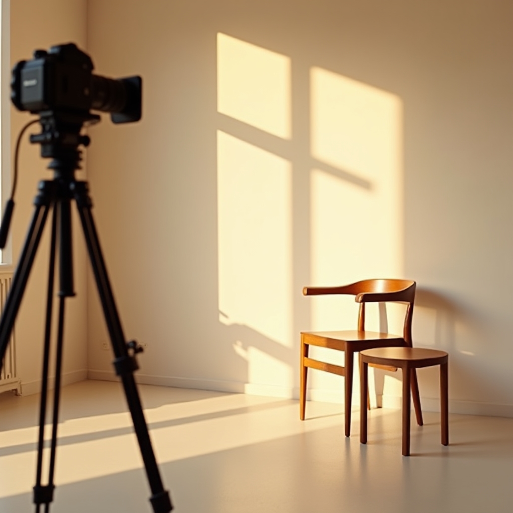 Setup de studio pentru un interviu video, cu lumină laterală și cameră de filmat